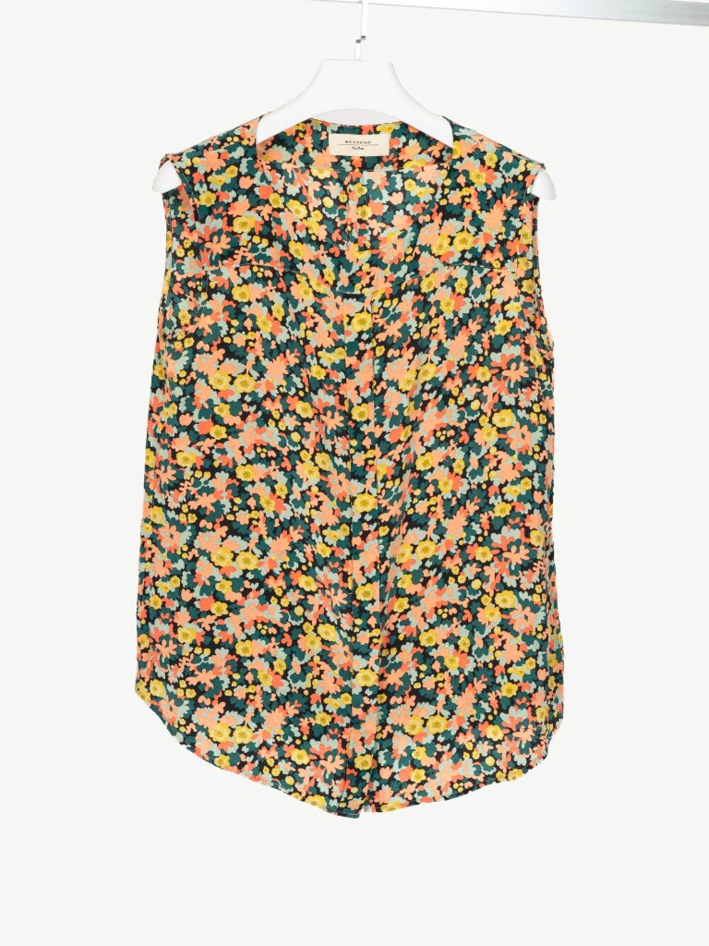 Weekend Max Mara Teal & Pink Floral Silk-Crepe Hidden-Button Tank